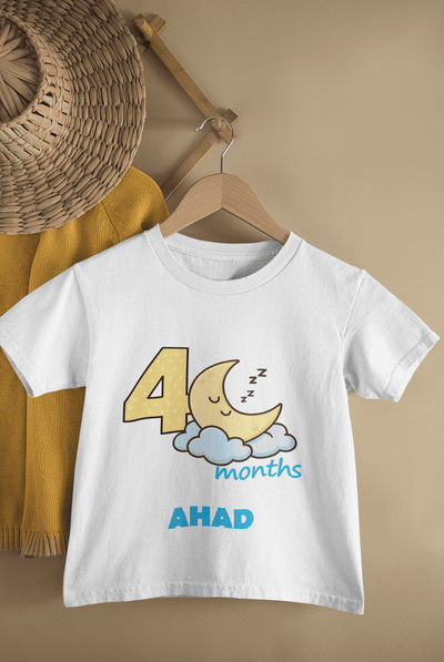 Custom Name Four Month Moon Half Sleeves T-Shirt for Boys -FunkyTeesClub