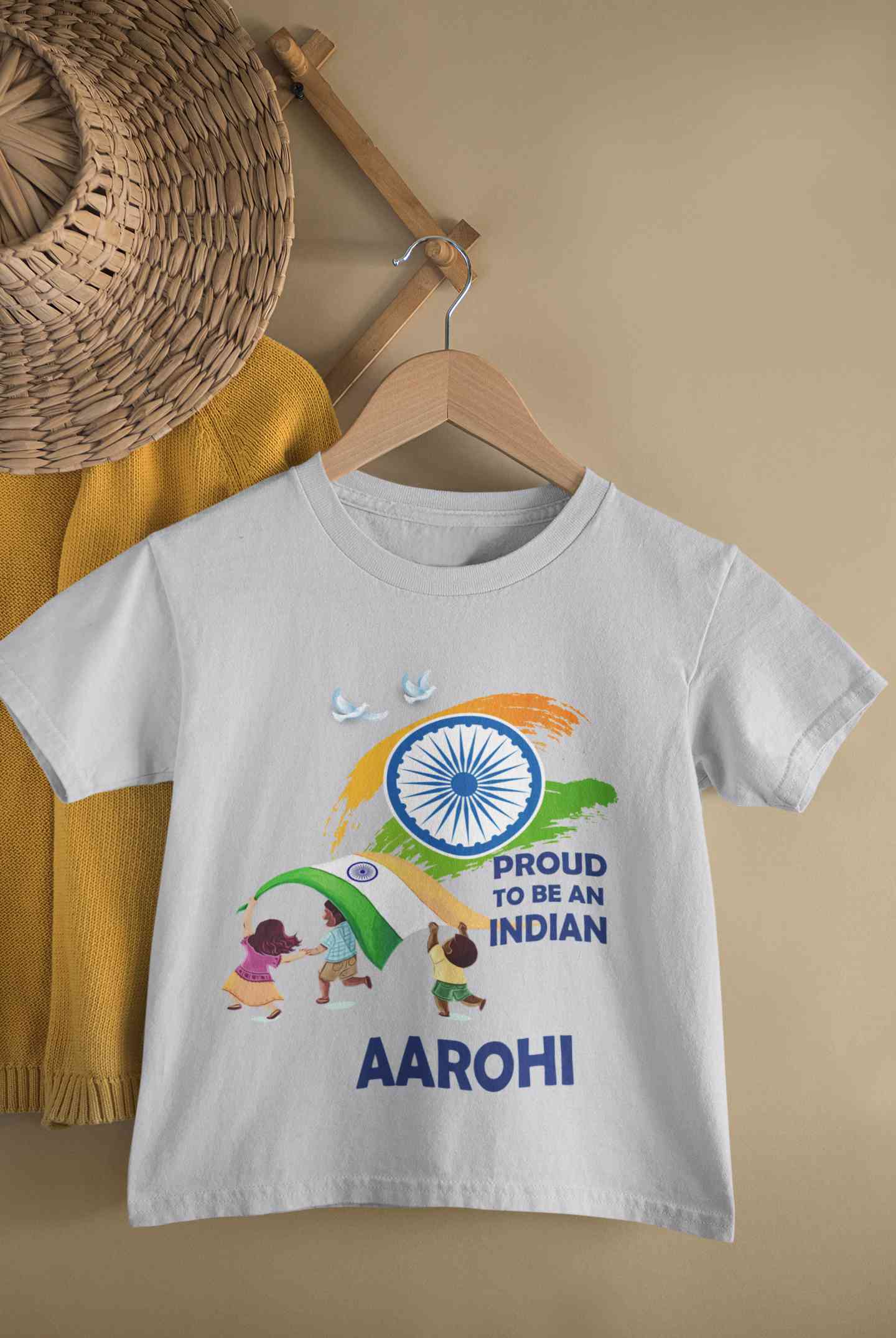 Custom Name Proud To Be An Indian Independence Day Half Sleeves T-Shirt For Girls -FunkyTeesClub