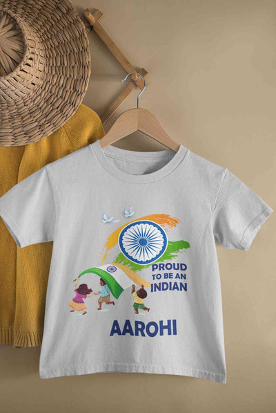Custom Name Proud To Be An Indian Independence Day Half Sleeves T-Shirt For Girls -FunkyTeesClub