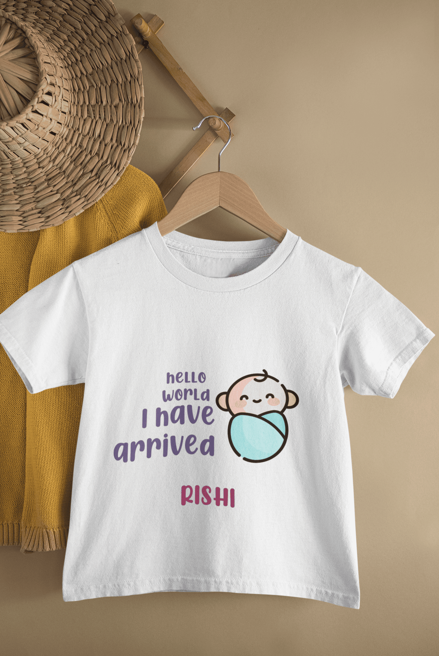 Custom Name Hello World I Have Arrived New Born Half Sleeves T-Shirt for Boys -FunkyTeesClub