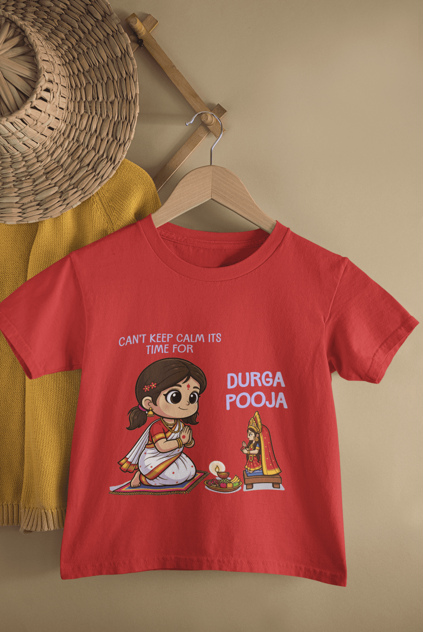 It's Time For Durga Pooja Half Sleeves T-Shirt For Girls -FunkyTeesClub