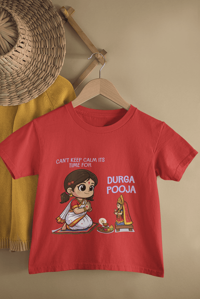 It's Time For Durga Pooja Half Sleeves T-Shirt For Girls -FunkyTeesClub