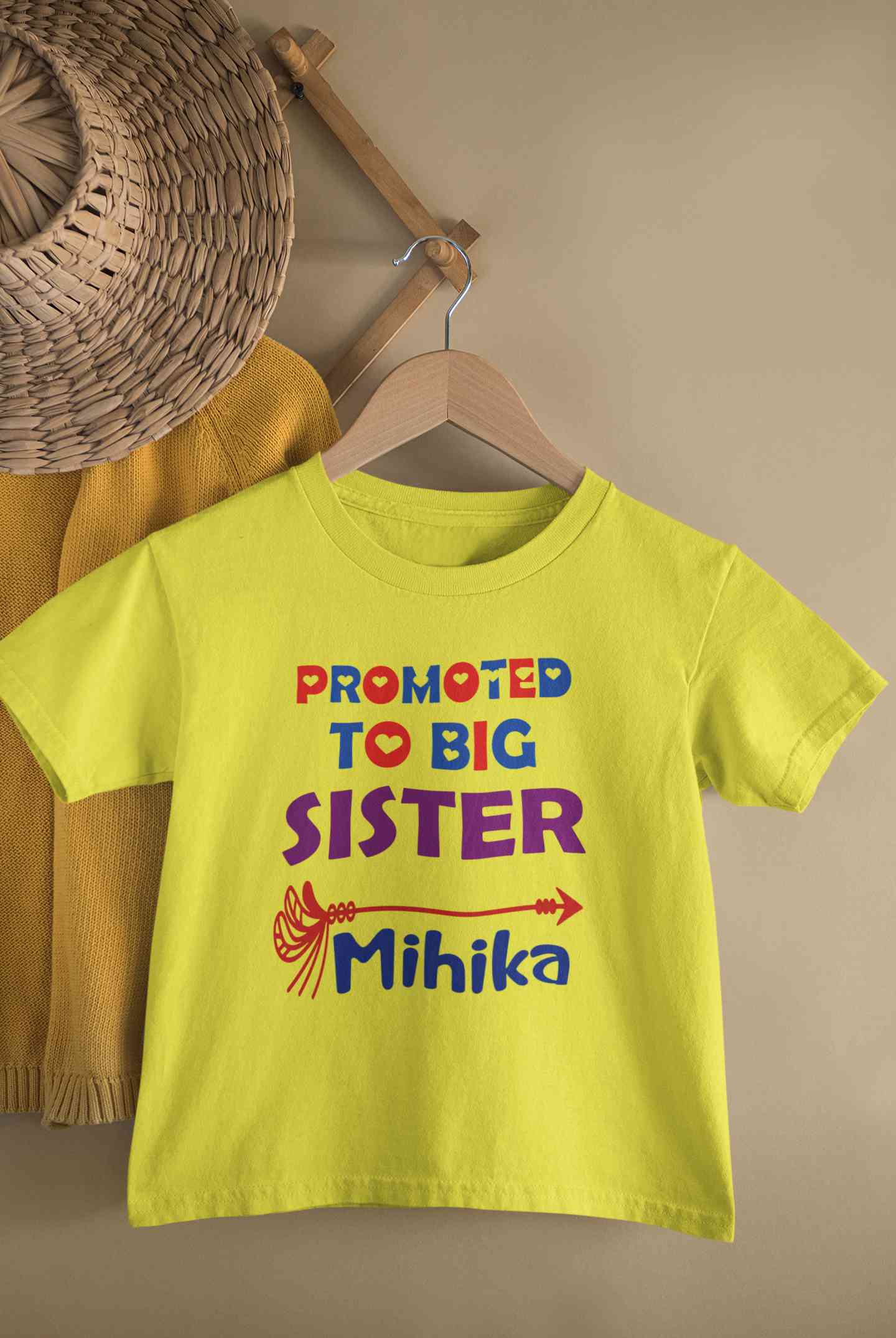 Custom Name Promoted To Big Sister Rakhi Half Sleeves T-Shirt For Girls -FunkyTeesClub