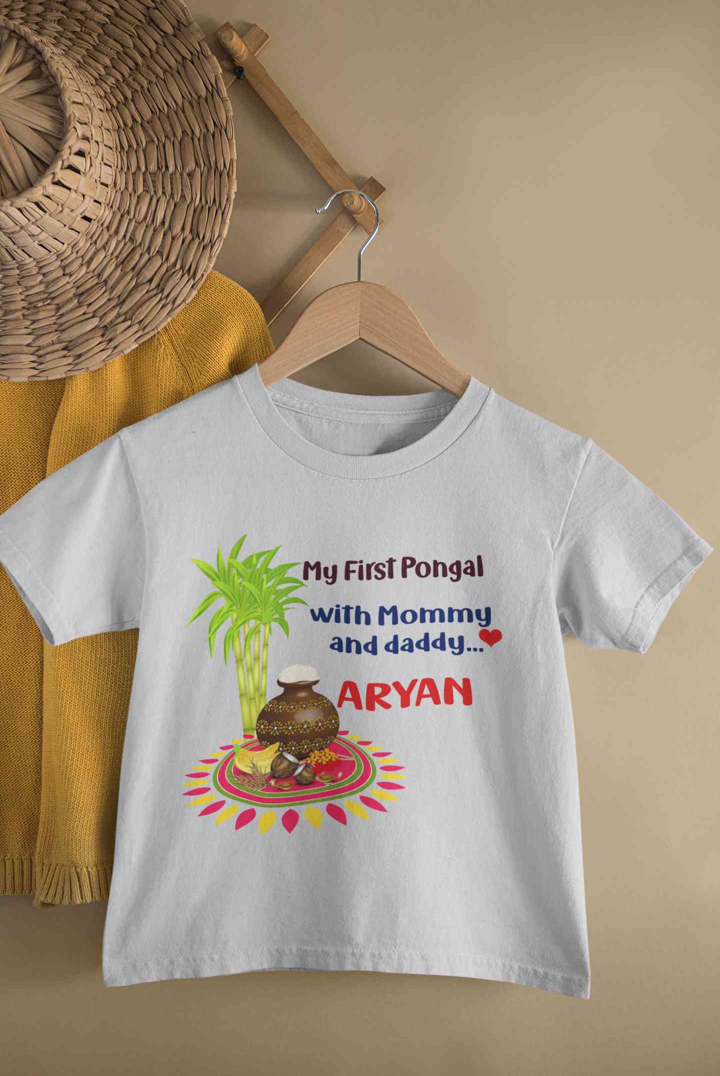 Custom Name My First Pongal With Mommy And Daddy Half Sleeves T-Shirt for Boy-FunkyTeesClub