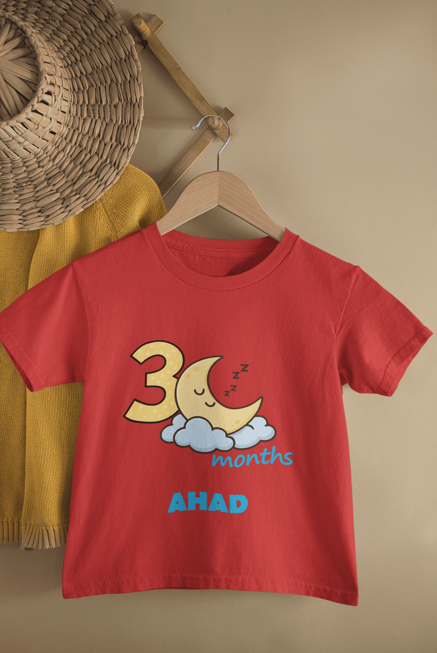 Custom Name Three Month Moon Half Sleeves T-Shirt for Boys -FunkyTeesClub