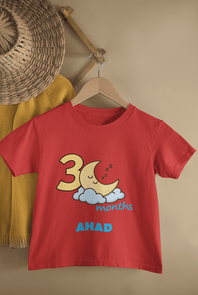 Custom Name Three Month Moon Half Sleeves T-Shirt for Boys -FunkyTeesClub
