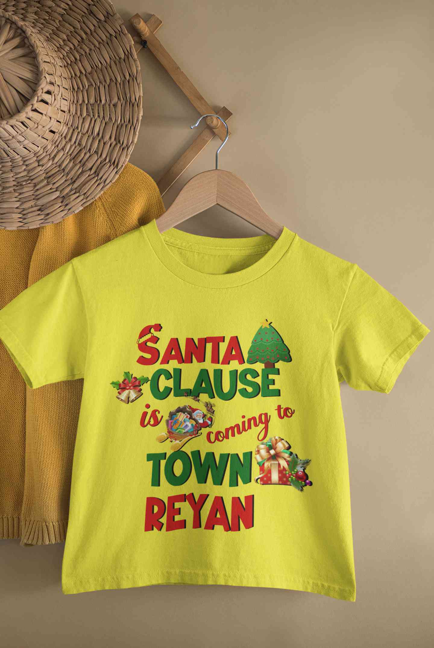 Custom Name Santa Clause Is Coming To Town Christmas Half Sleeves T-Shirt for Boy-FunkyTeesClub