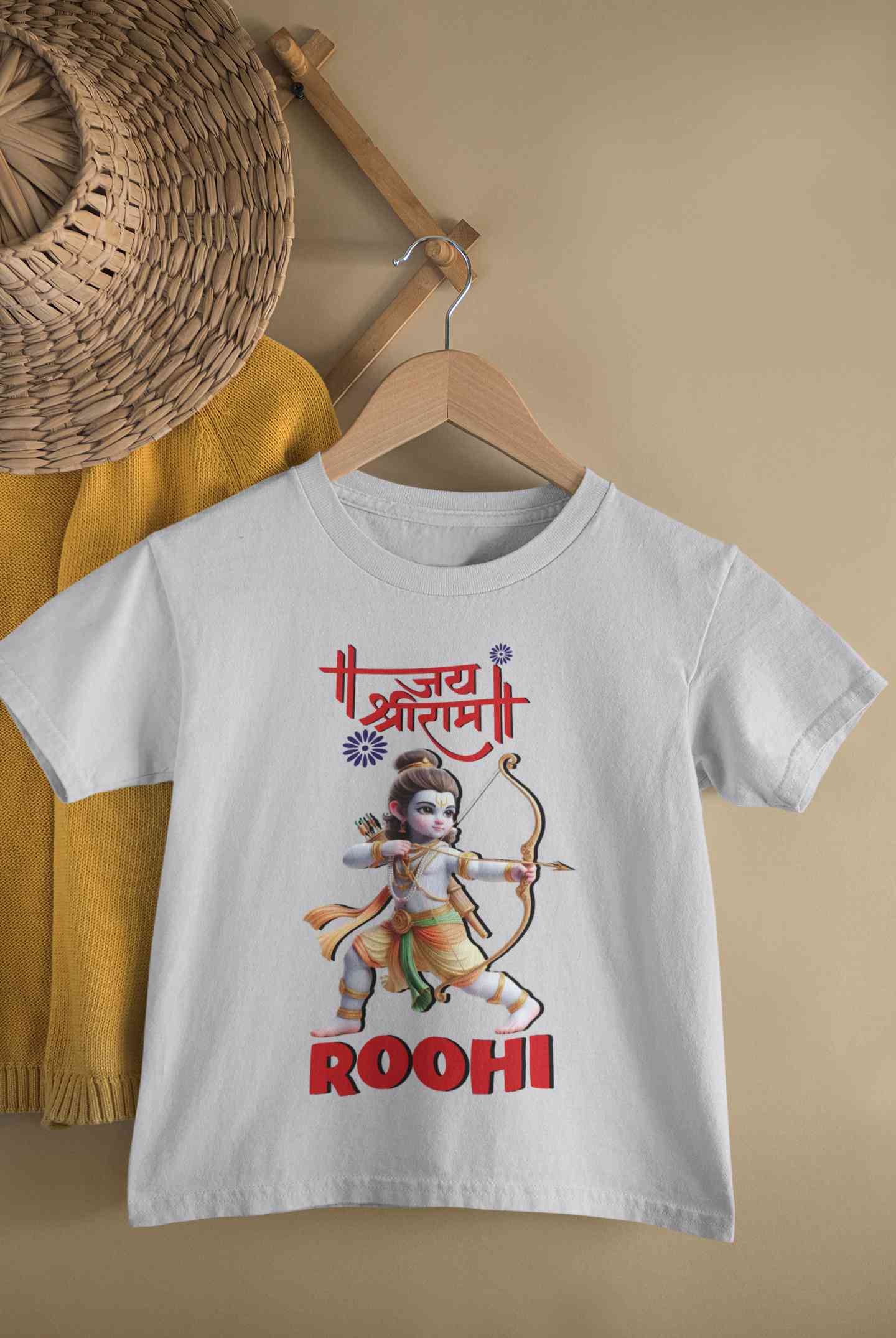 Custom Name Jai Shree Ram Half Sleeves T-Shirt For Girls -FunkyTeesClub