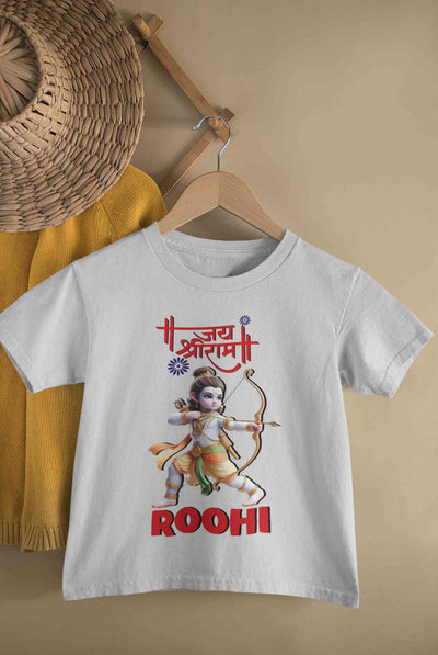 Custom Name Jai Shree Ram Half Sleeves T-Shirt For Girls -FunkyTeesClub