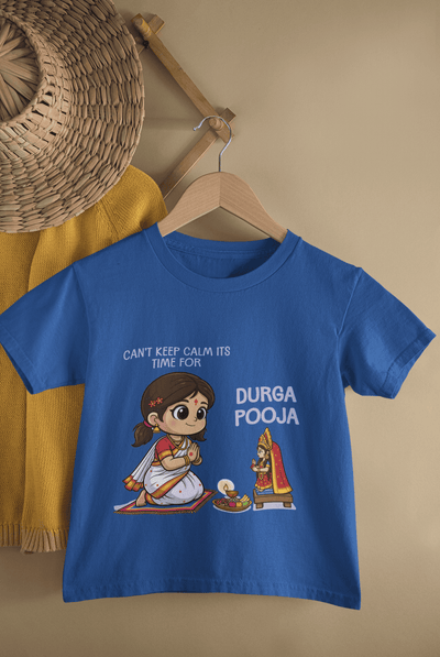 It's Time For Durga Pooja Half Sleeves T-Shirt For Girls -FunkyTeesClub