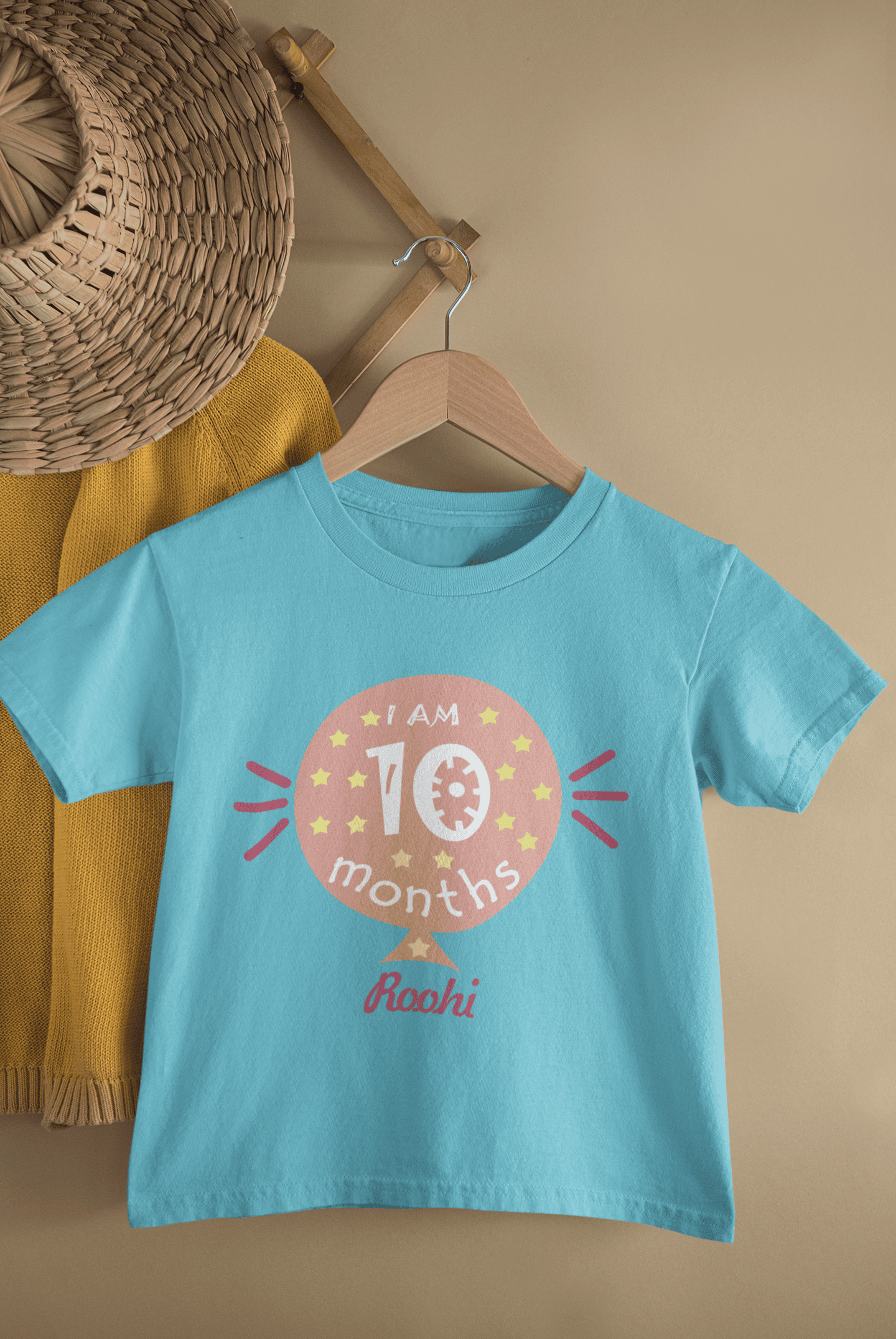 Custom Name Ten Month Baloon Half Sleeves T-Shirt For Girls -FunkyTeesClub