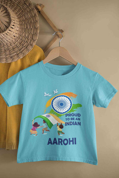 Custom Name Proud To Be An Indian Independence Day Half Sleeves T-Shirt For Girls -FunkyTeesClub