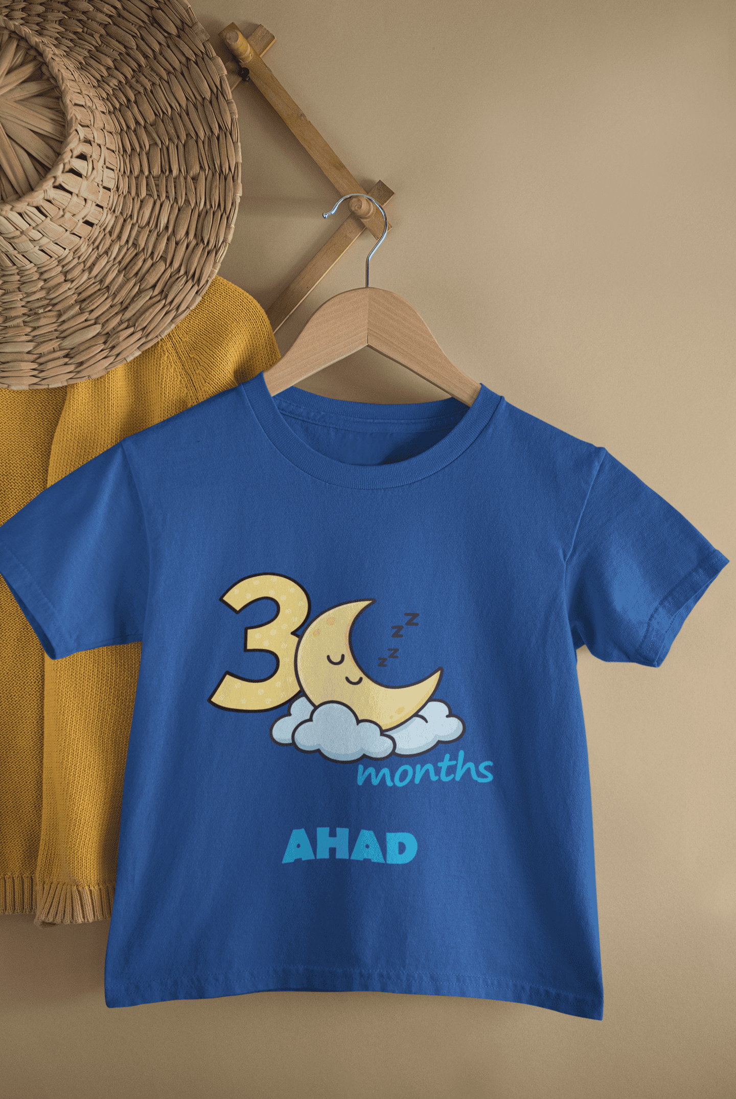 Custom Name Three Month Moon Half Sleeves T-Shirt for Boys -FunkyTeesClub