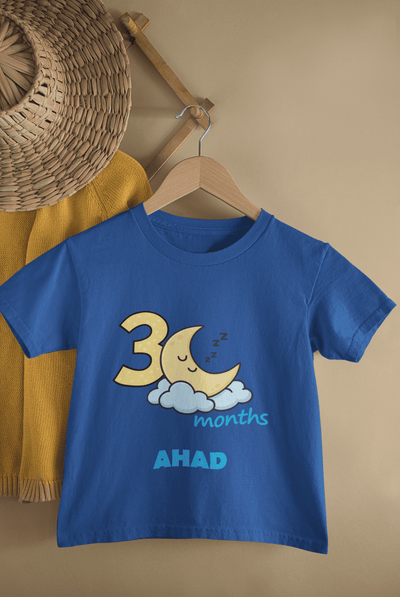 Custom Name Three Month Moon Half Sleeves T-Shirt for Boys -FunkyTeesClub
