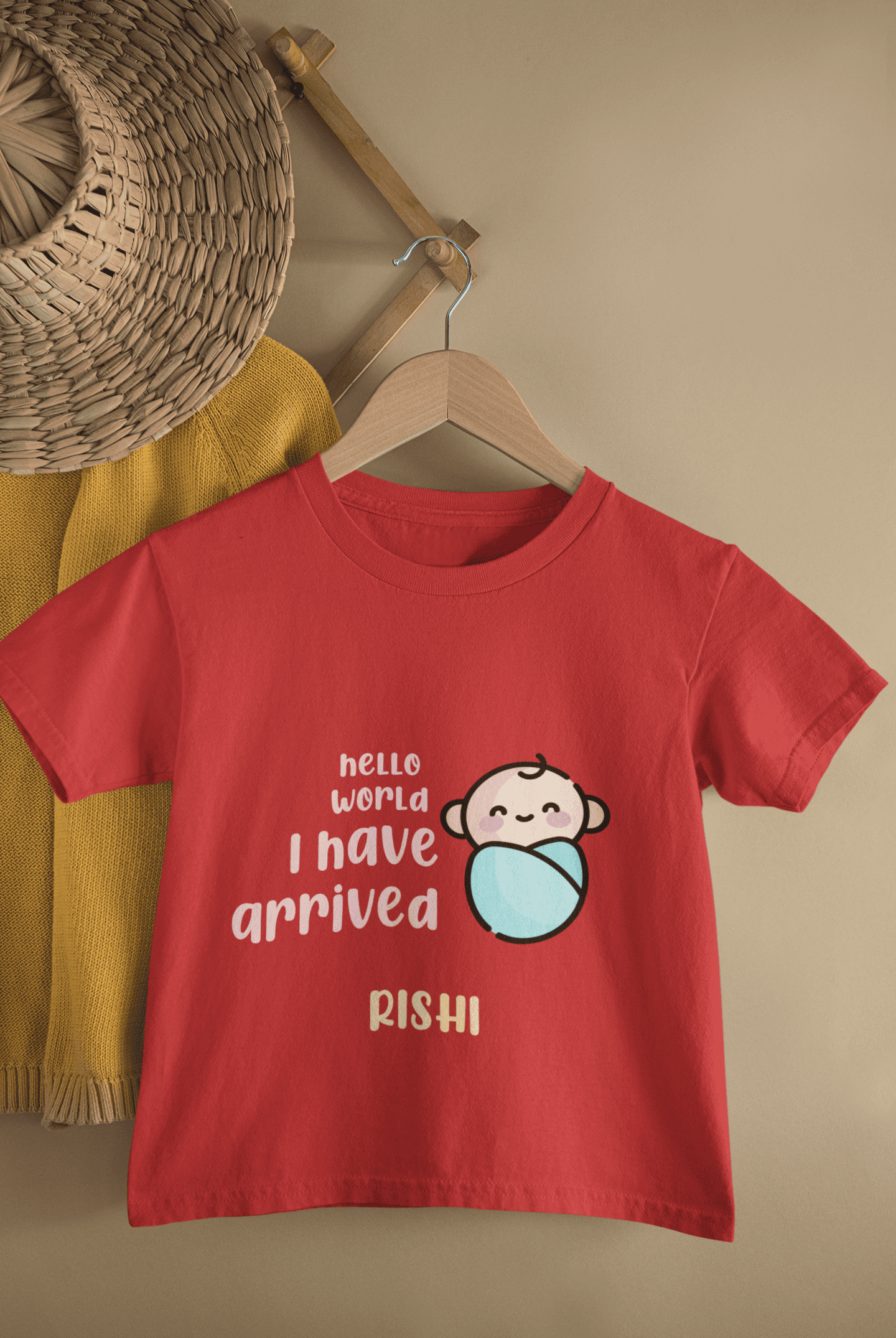 Custom Name Hello World I Have Arrived New Born Half Sleeves T-Shirt for Boys -FunkyTeesClub