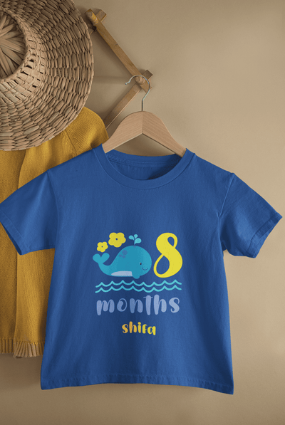Custom Name Eight Month Birthday Cute Half Sleeves T-Shirt For Girls -FunkyTeesClub