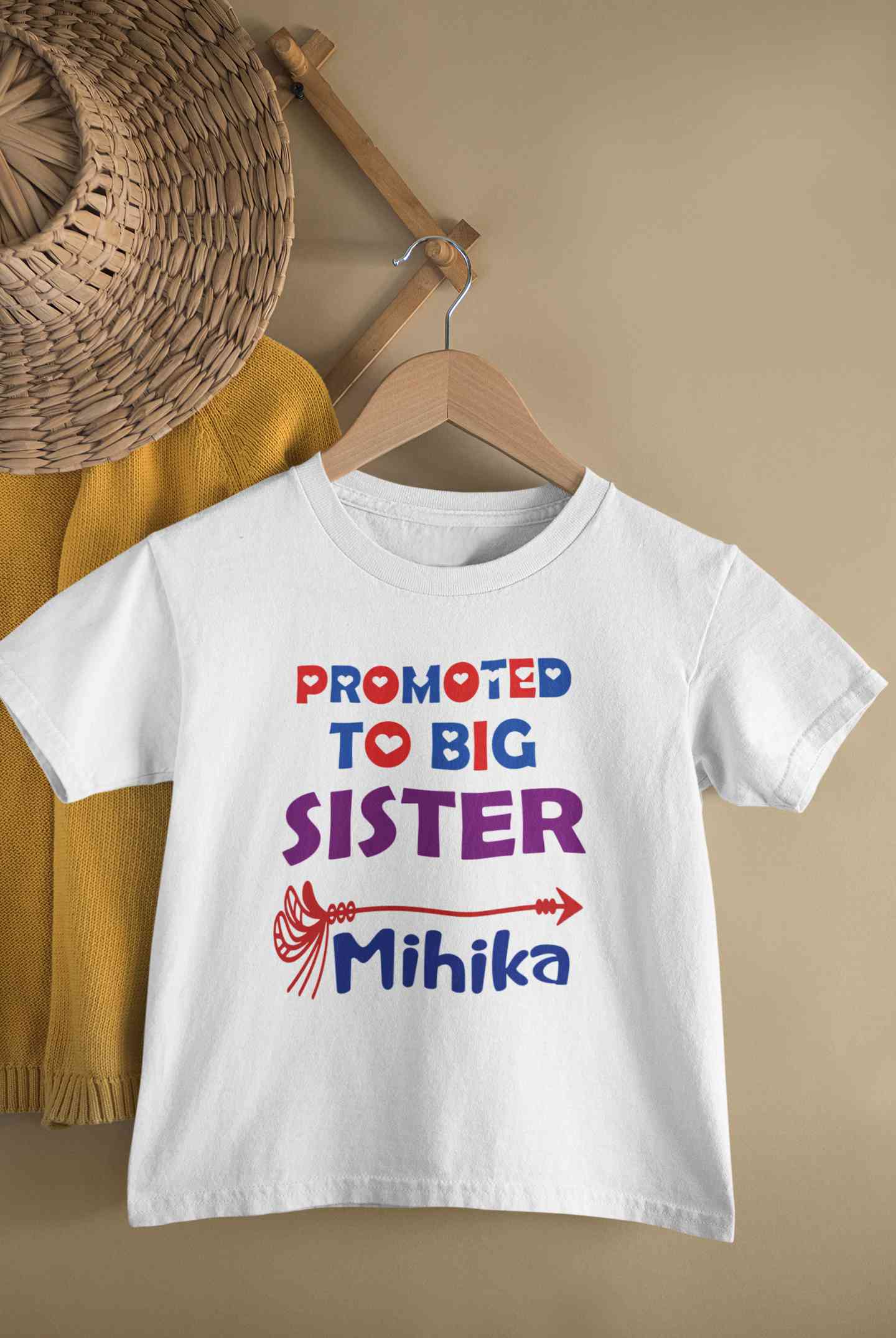 Custom Name Promoted To Big Sister Rakhi Half Sleeves T-Shirt For Girls -FunkyTeesClub