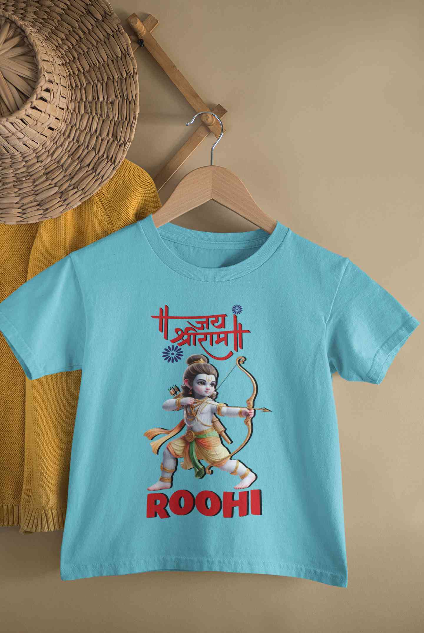 Custom Name Jai Shree Ram Half Sleeves T-Shirt For Girls -FunkyTeesClub