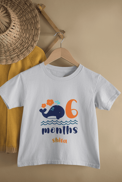 Custom Name Sixth Month Birthday Cute Half Sleeves T-Shirt For Girls -FunkyTeesClub