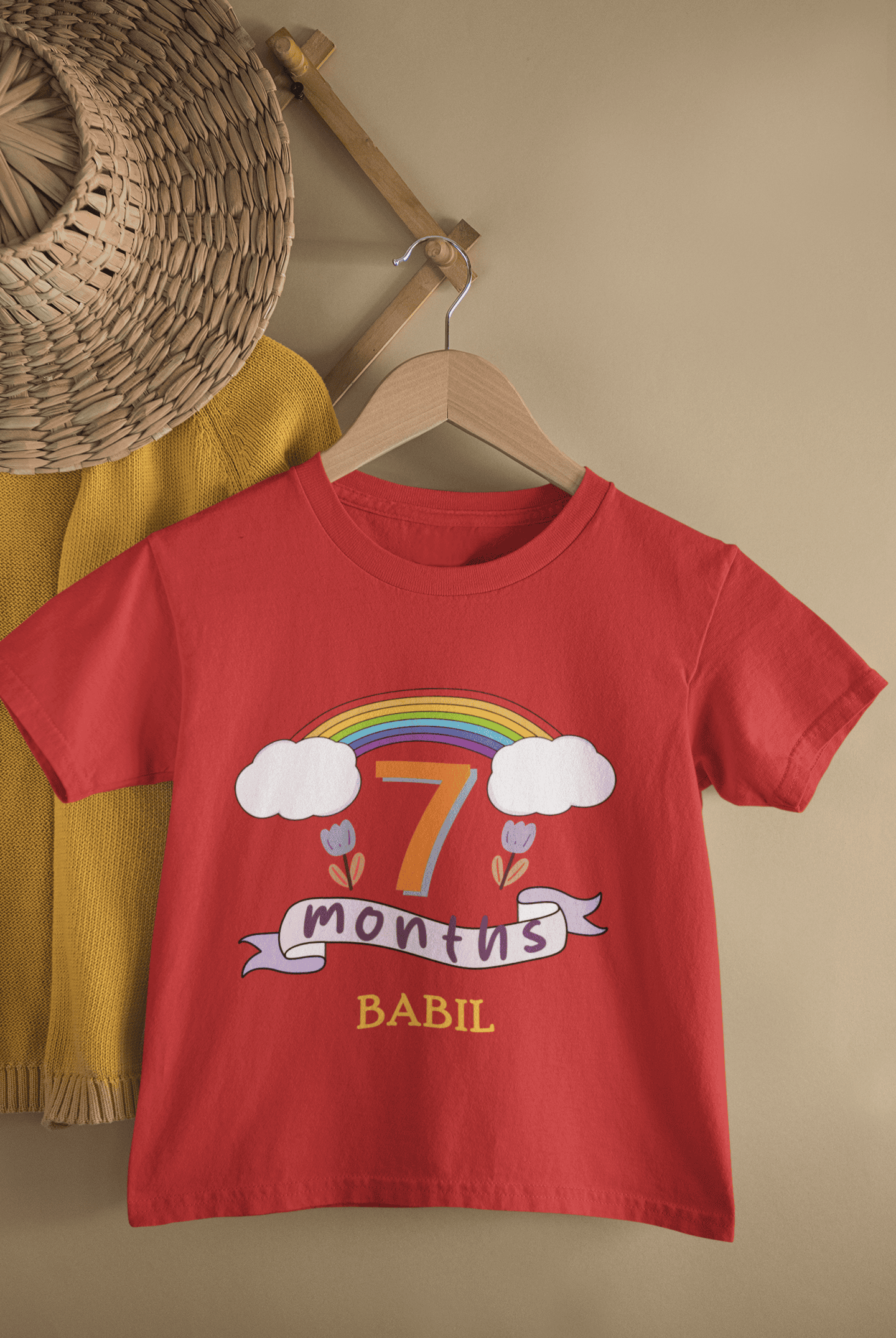 Custom Name Seventh Month Birthday Half Sleeves T-Shirt for Boys -FunkyTeesClub