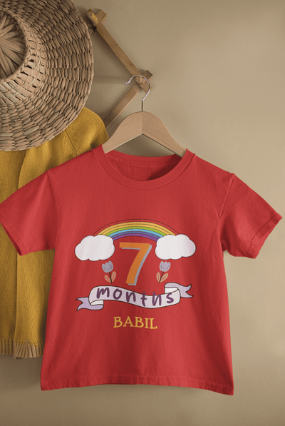 Custom Name Seventh Month Birthday Half Sleeves T-Shirt for Boys -FunkyTeesClub