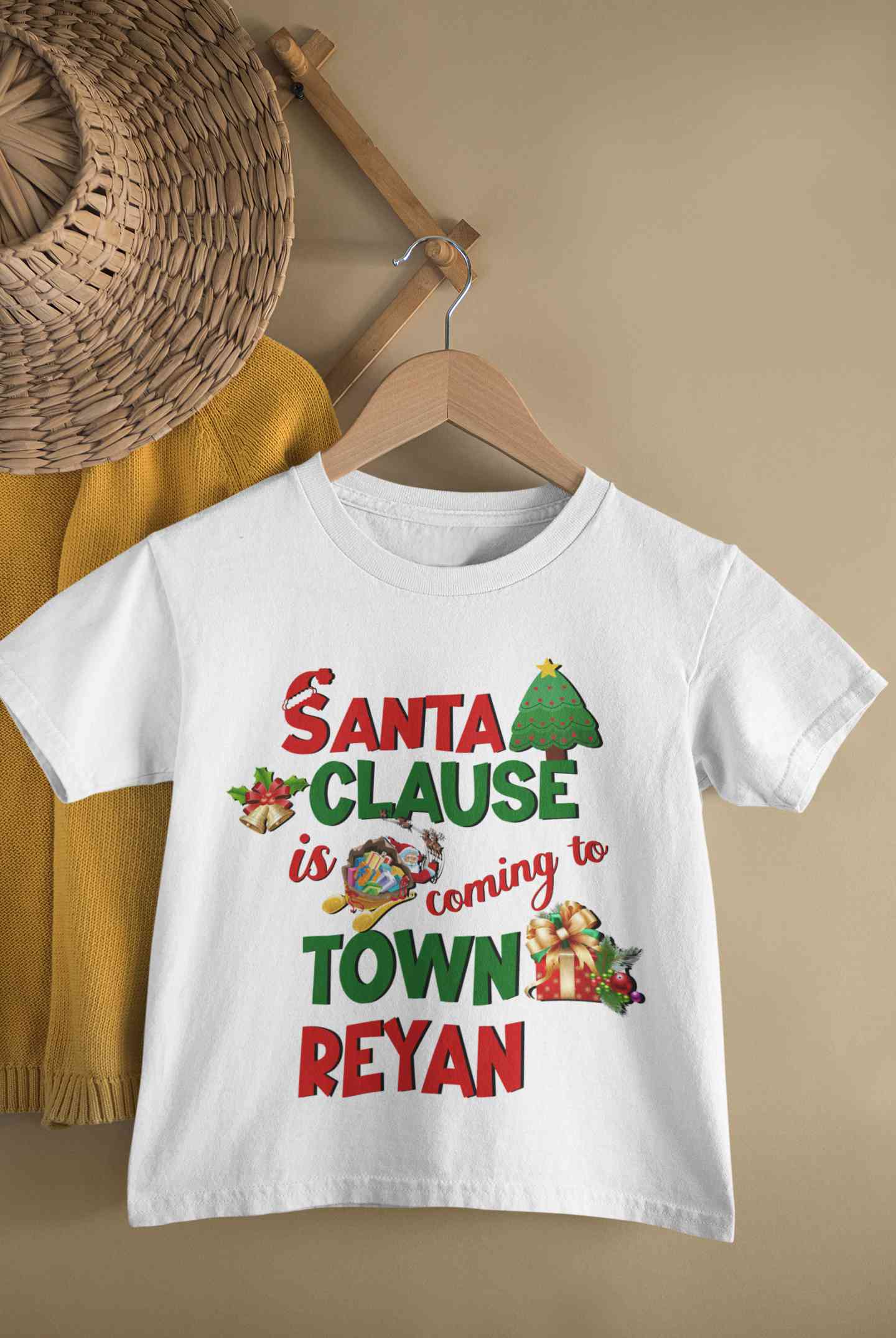 Custom Name Santa Clause Is Coming To Town Christmas Half Sleeves T-Shirt for Boy-FunkyTeesClub