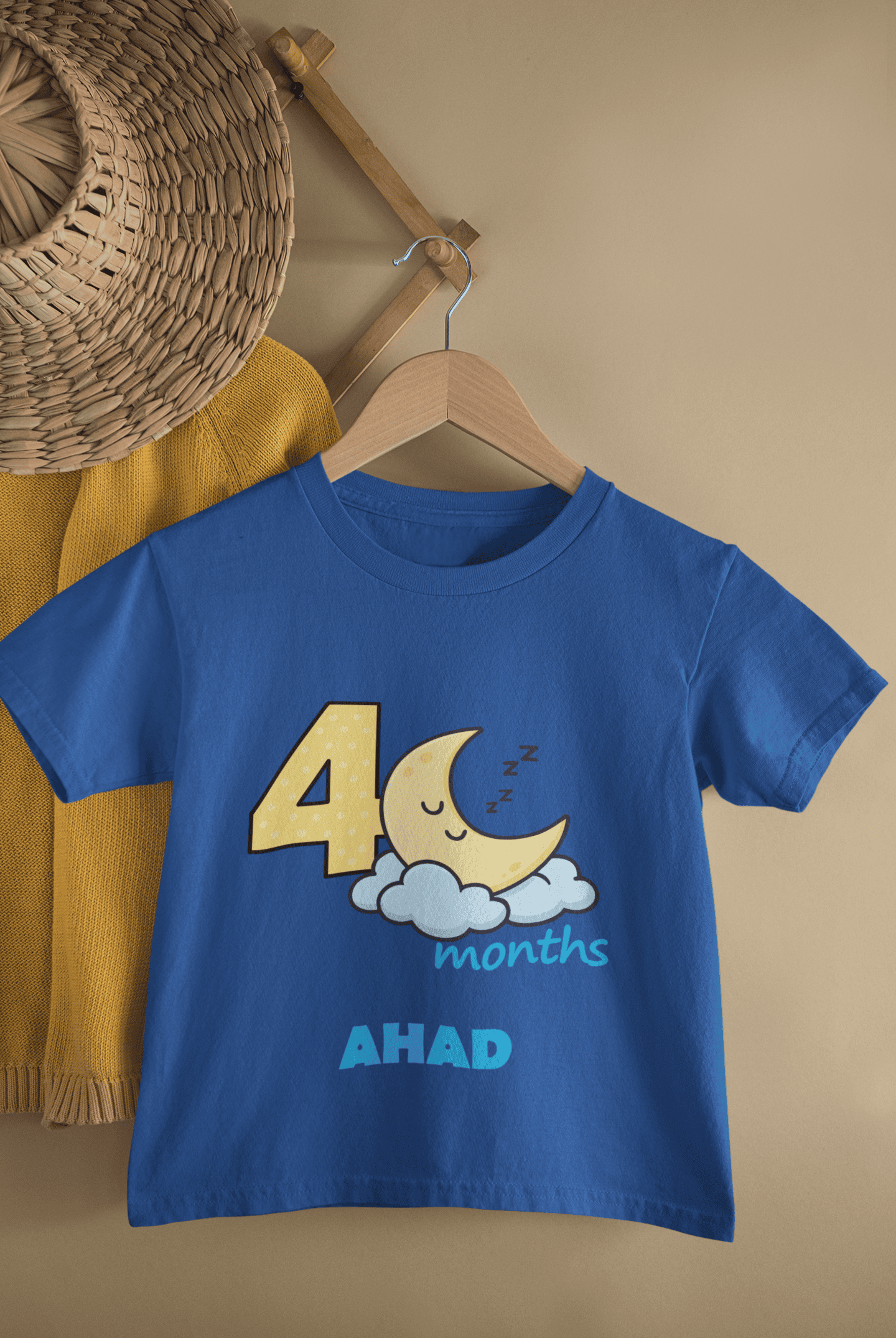Custom Name Four Month Moon Half Sleeves T-Shirt for Boys -FunkyTeesClub