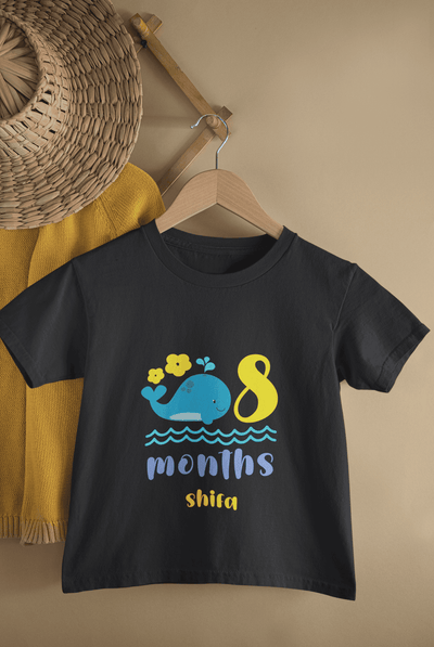 Custom Name Eight Month Birthday Cute Half Sleeves T-Shirt For Girls -FunkyTeesClub