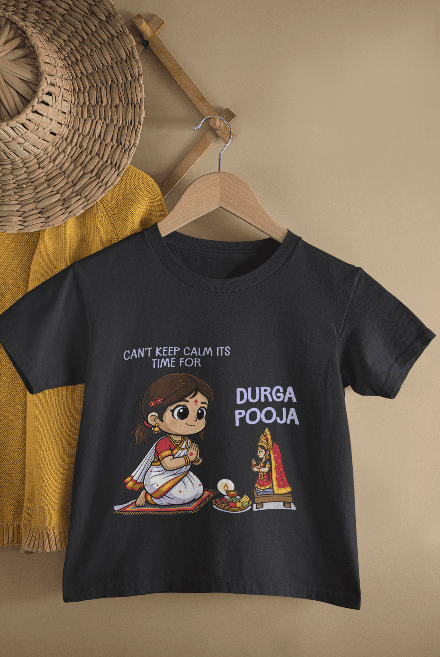 It's Time For Durga Pooja Half Sleeves T-Shirt For Girls -FunkyTeesClub