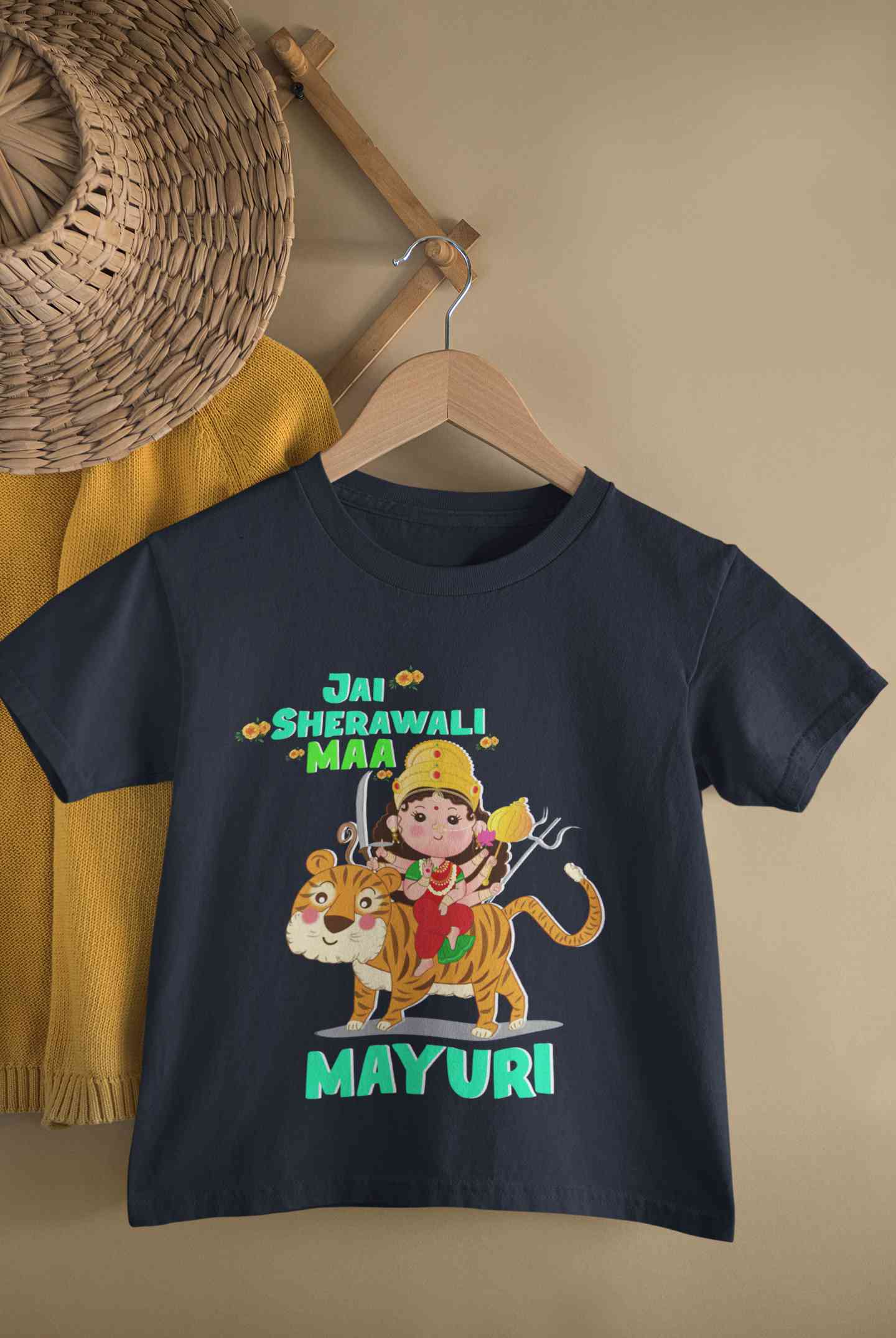 Custom Name Jai Sherawali Maa Navratri Half Sleeves T-Shirt For Girls -FunkyTeesClub