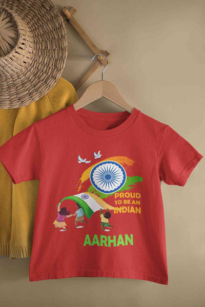 Custom Name Proud To Be An Indian Independence Day Half Sleeves T-Shirt for Boy-FunkyTeesClub