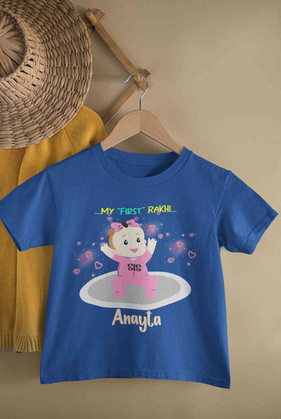 Custom Name My First Rakhi Dress Half Sleeves T-Shirt For Girls -FunkyTeesClub