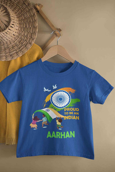 Custom Name Proud To Be An Indian Independence Day Half Sleeves T-Shirt for Boy-FunkyTeesClub
