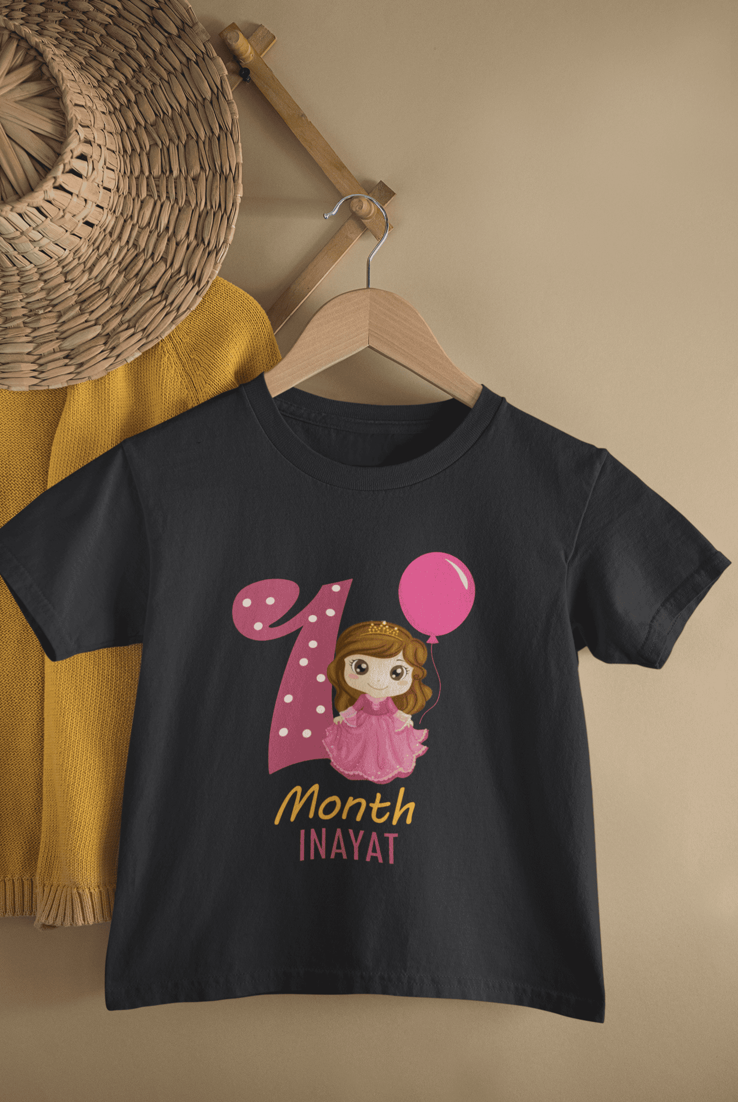 Custom Name One Month Princess Birthday Half Sleeves T-Shirt For Girls -FunkyTeesClub