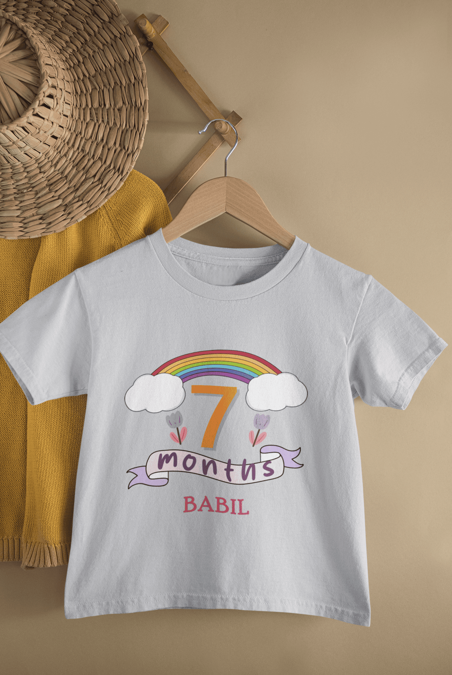 Custom Name Seventh Month Birthday Half Sleeves T-Shirt for Boys -FunkyTeesClub