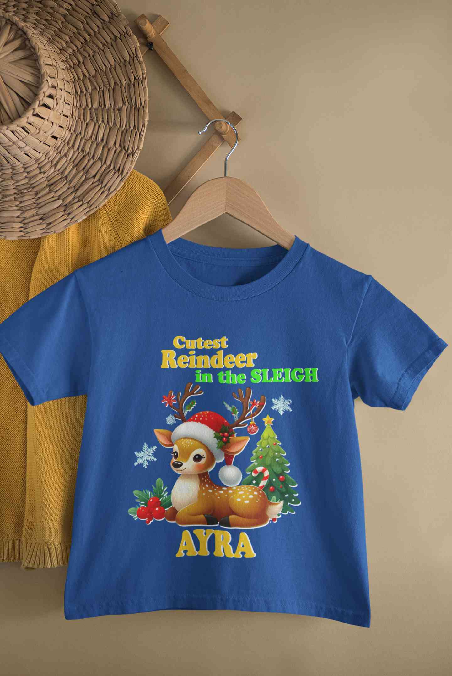 Custom Name Cutest Reindeer In The Sleigh Christmas Half Sleeves T-Shirt For Girls -FunkyTeesClub