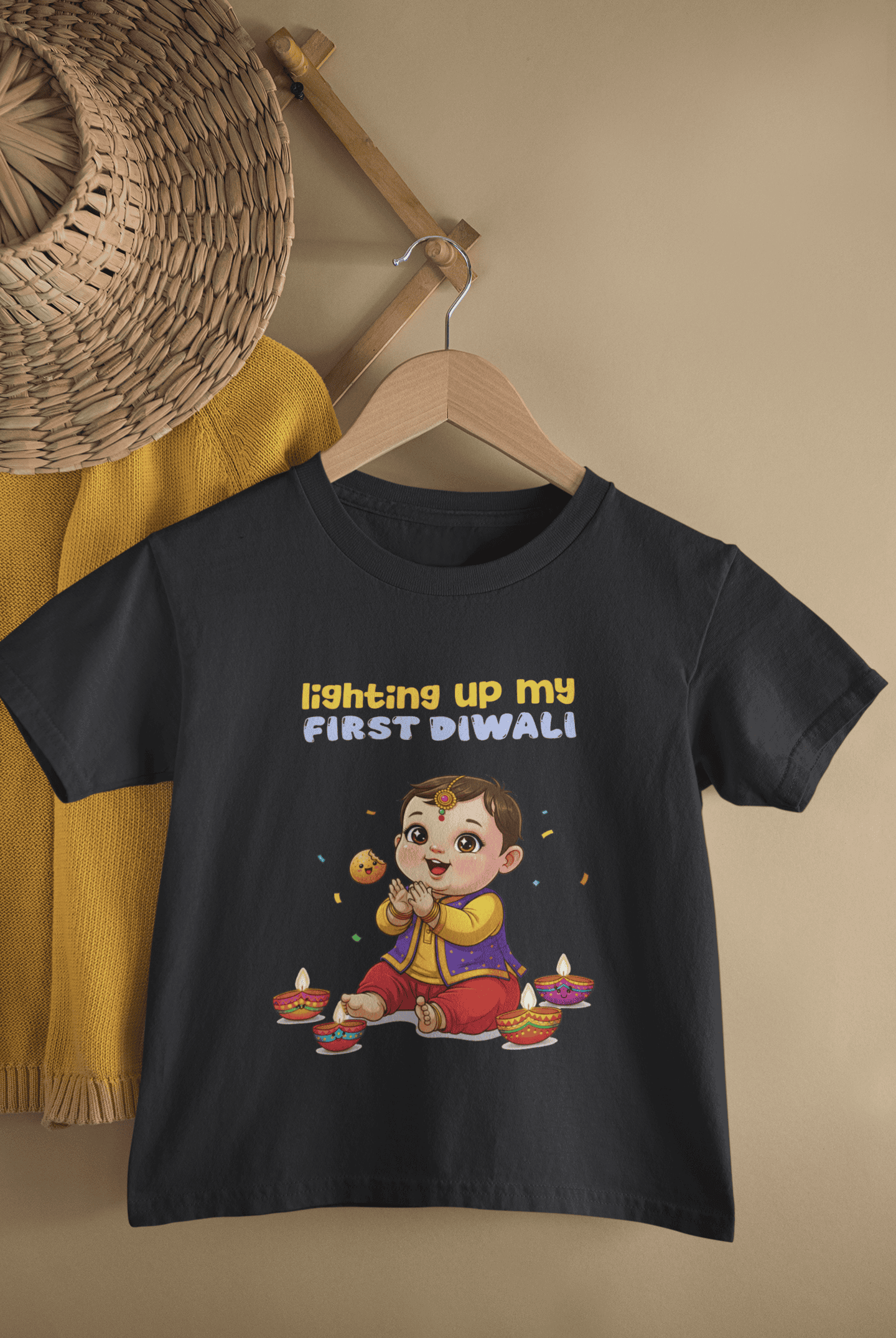 Lighting Up My First Diwali Half Sleeves T-Shirt for Boys -FunkyTeesClub