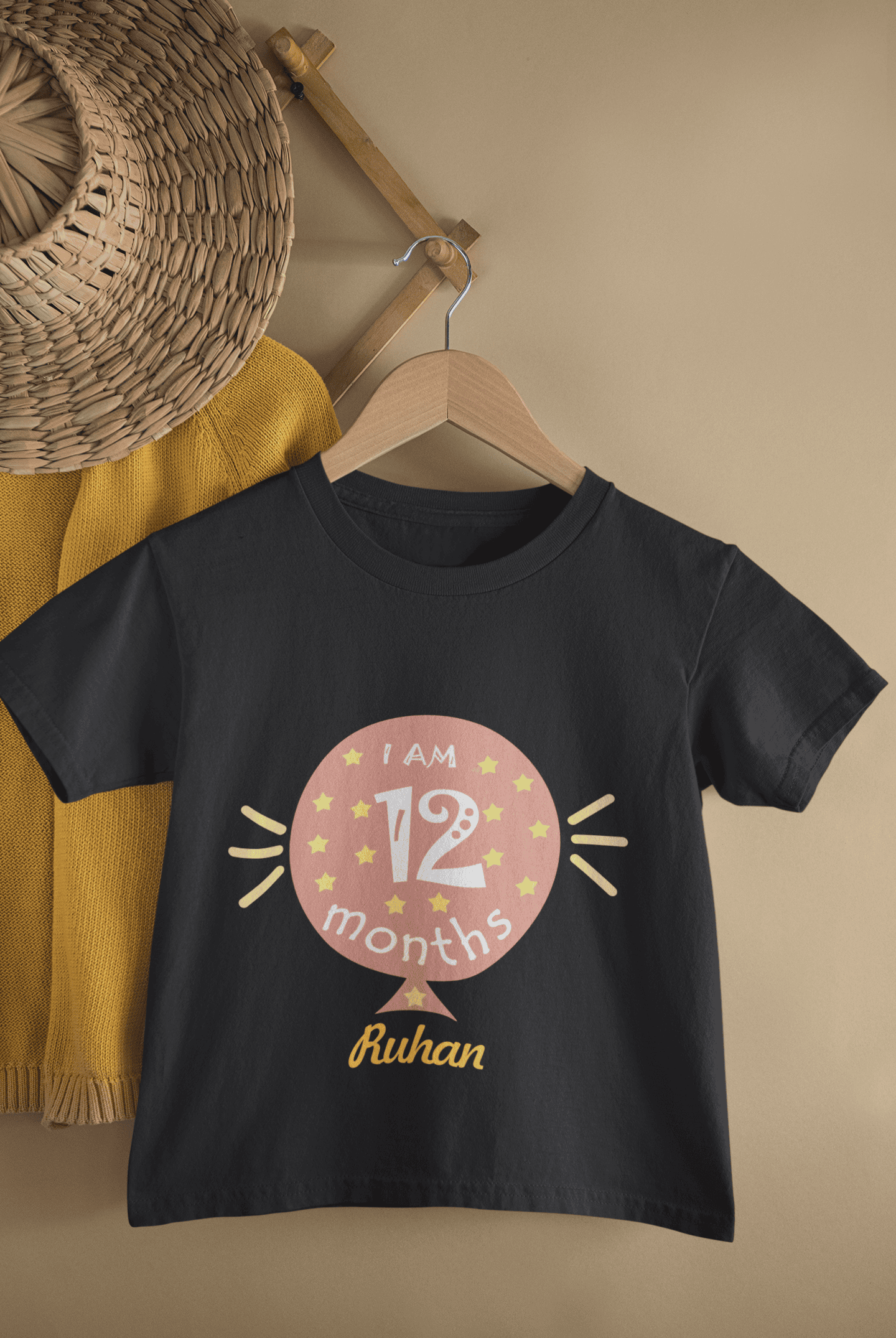Custom Name Twelve Month Baloon Half Sleeves T-Shirt for Boys -FunkyTeesClub
