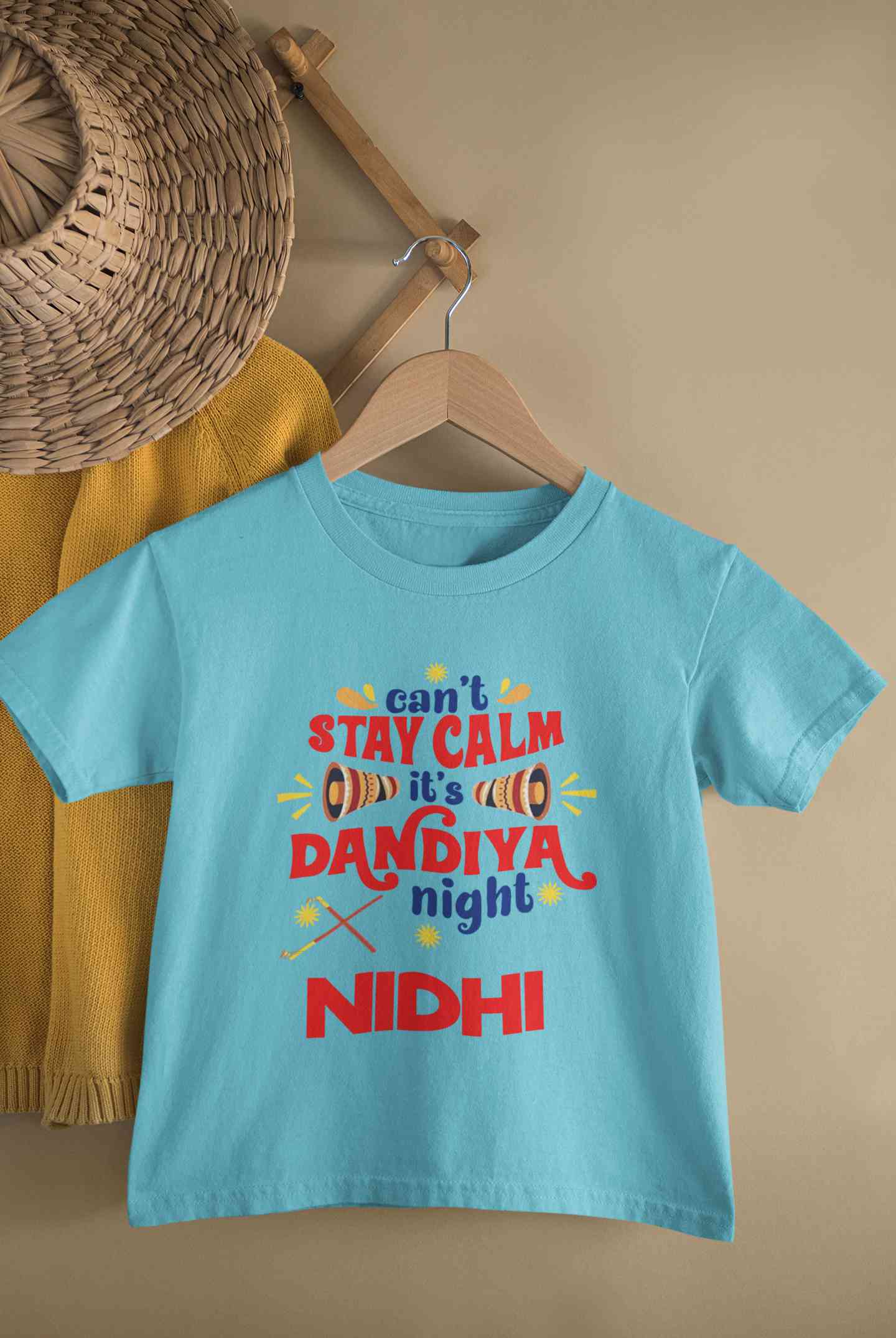 Custom Name Cant Stay Calm It Is Dandiya Night Navratri Half Sleeves T-Shirt For Girls -FunkyTeesClub