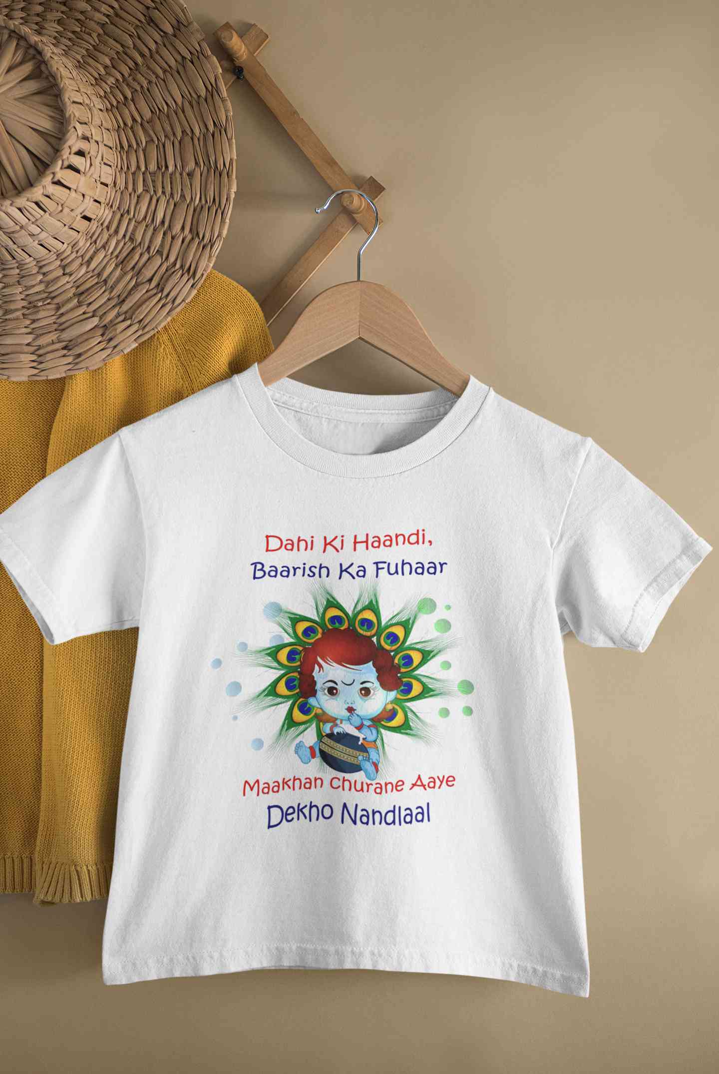 Dahi Ki Haandi Baarish Ki Fuhaar Maakhan Churane Aaye Dekho Nandlaal Janmashtami Half Sleeves T-Shirt For Girls -FunkyTeesClub