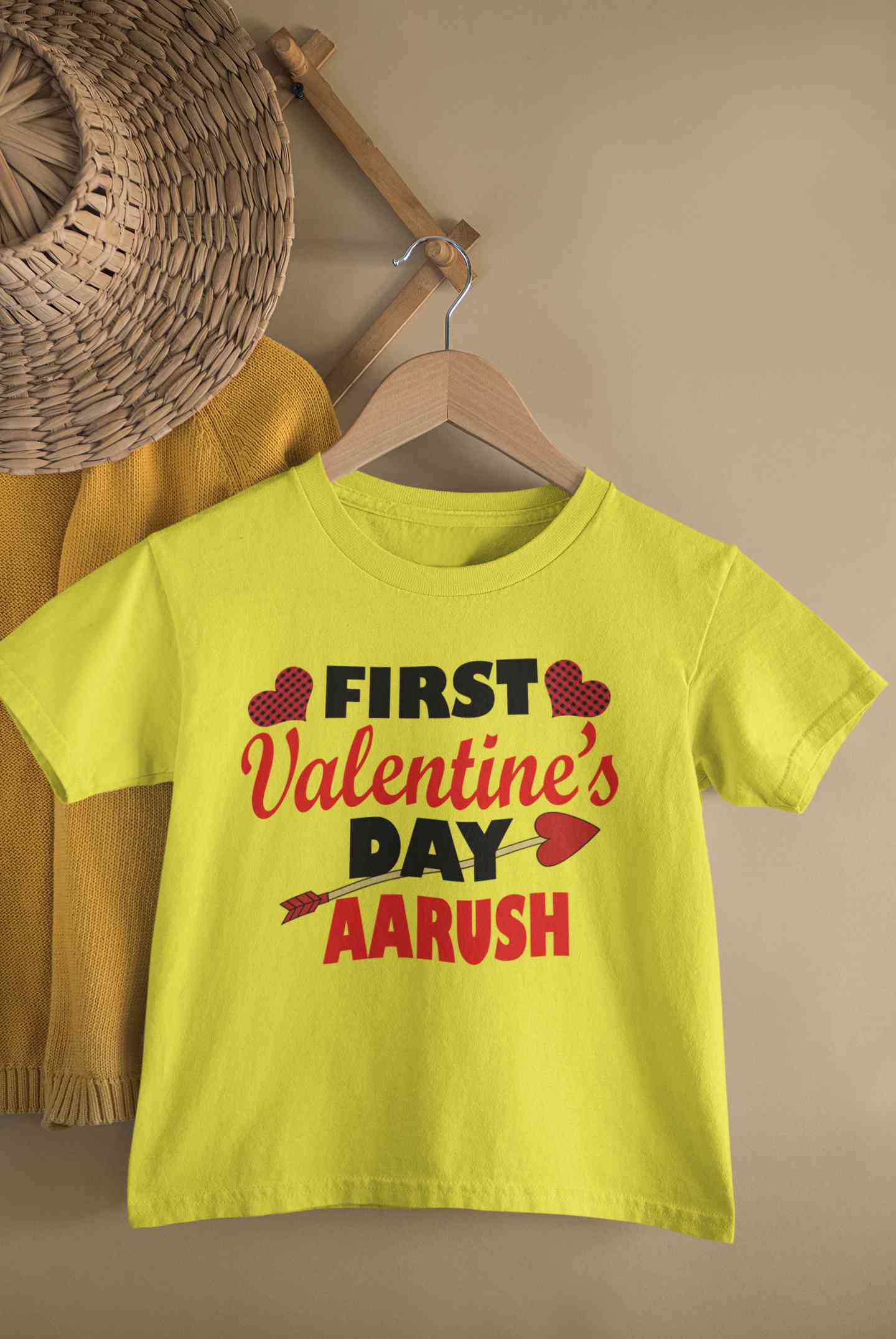 Custom Name First Valentine Half Sleeves T-Shirt for Boy-FunkyTeesClub