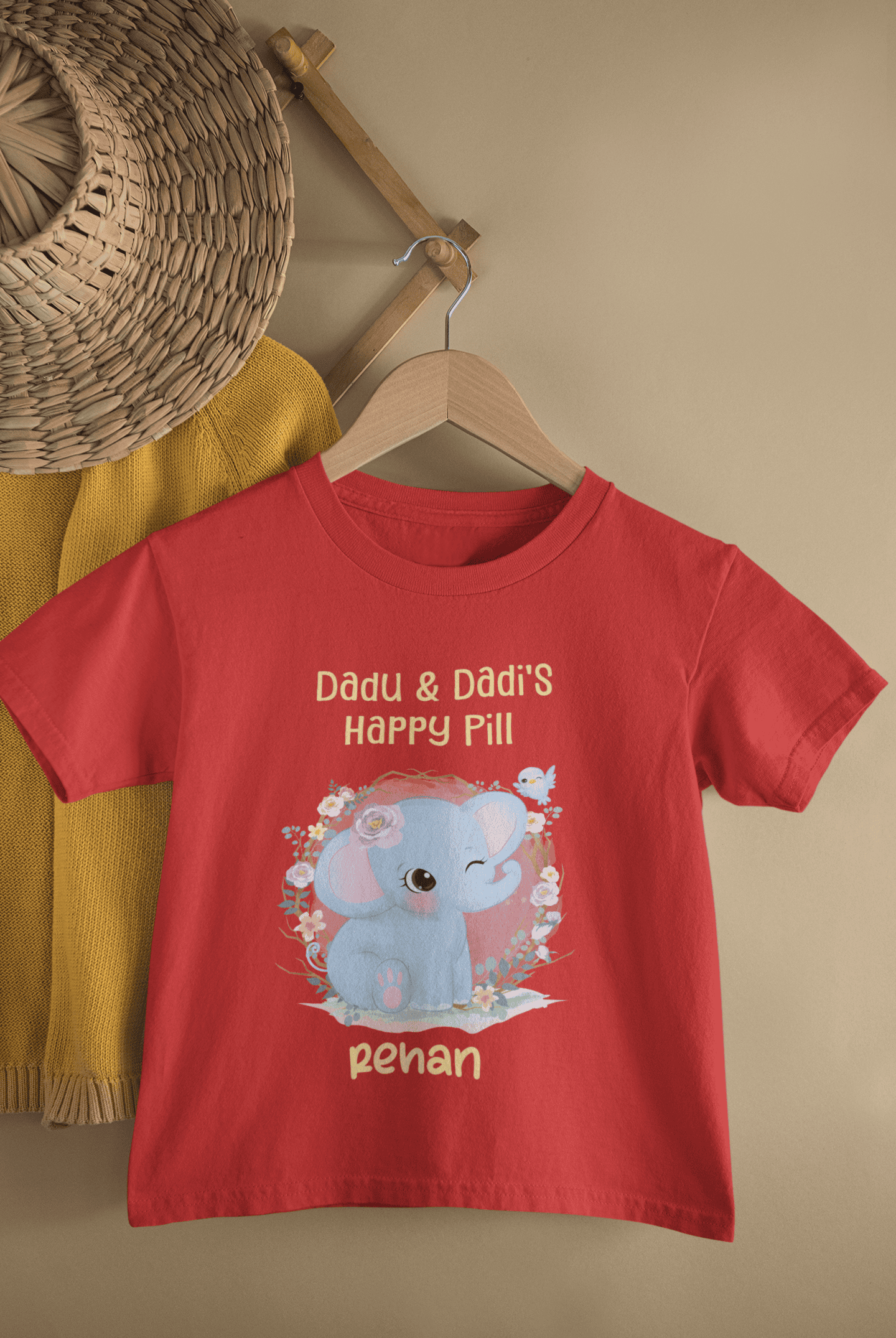 Custom Name Dadu Dadis Happy Pill New Born Half Sleeves T-Shirt for Boys -FunkyTeesClub
