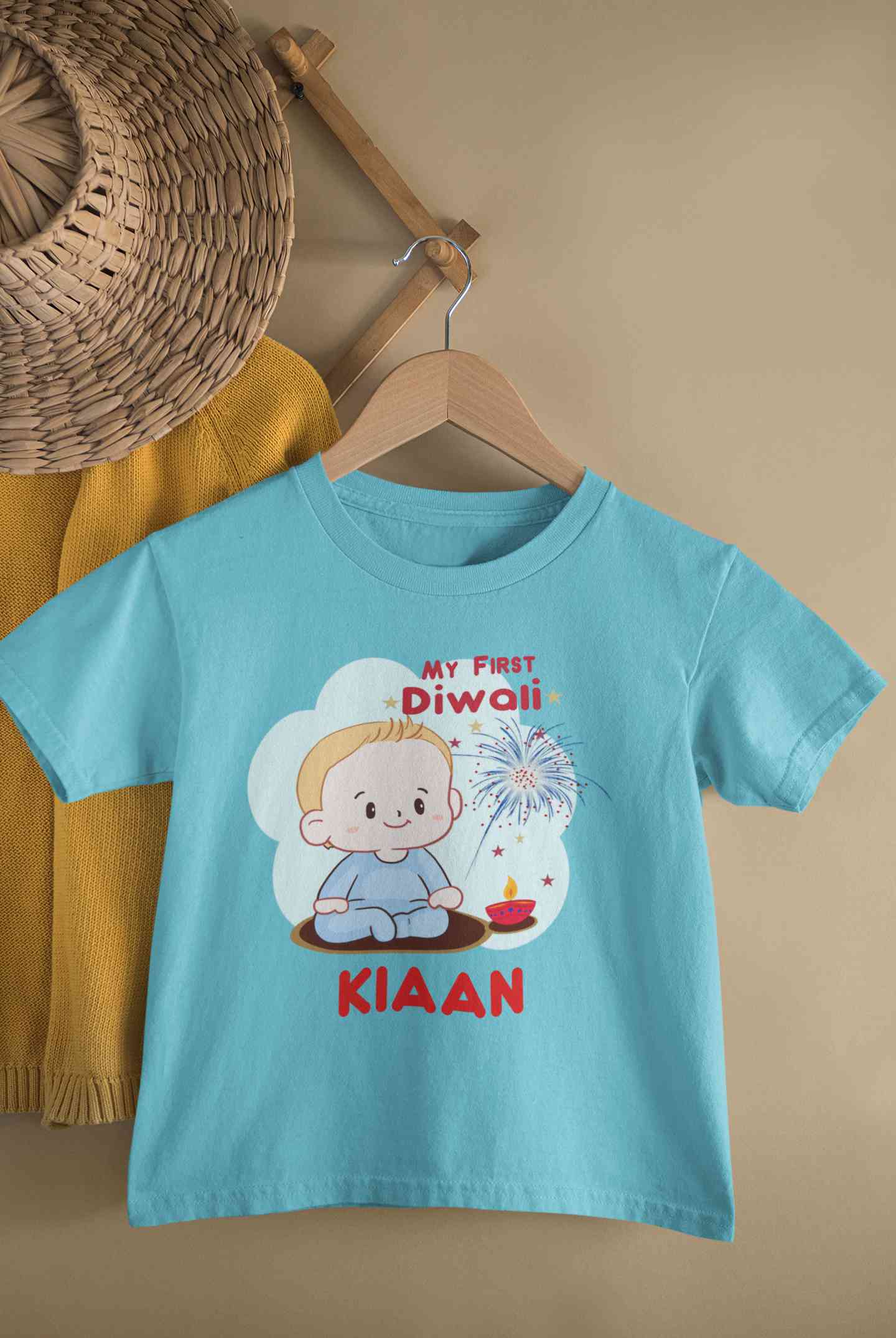 Custom Name My First Diwali Half Sleeves T-Shirt for Boy-FunkyTeesClub