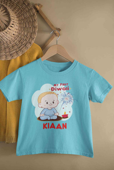 Custom Name My First Diwali Half Sleeves T-Shirt for Boy-FunkyTeesClub