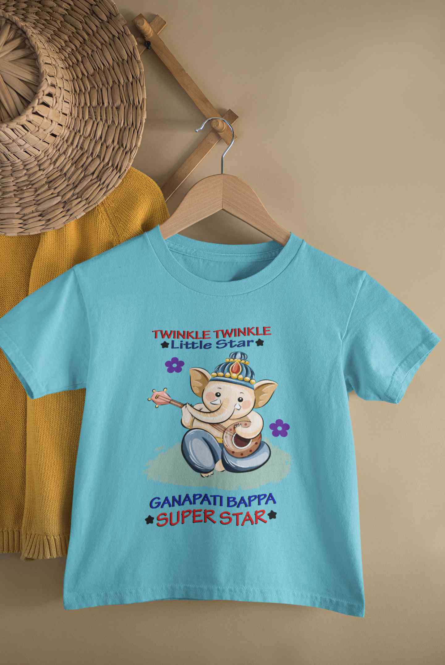 Twinkle Twinkle Little Star Ganpati Bappa Superstar Ganesh Chaturthi Half Sleeves T-Shirt for Boy-FunkyTeesClub