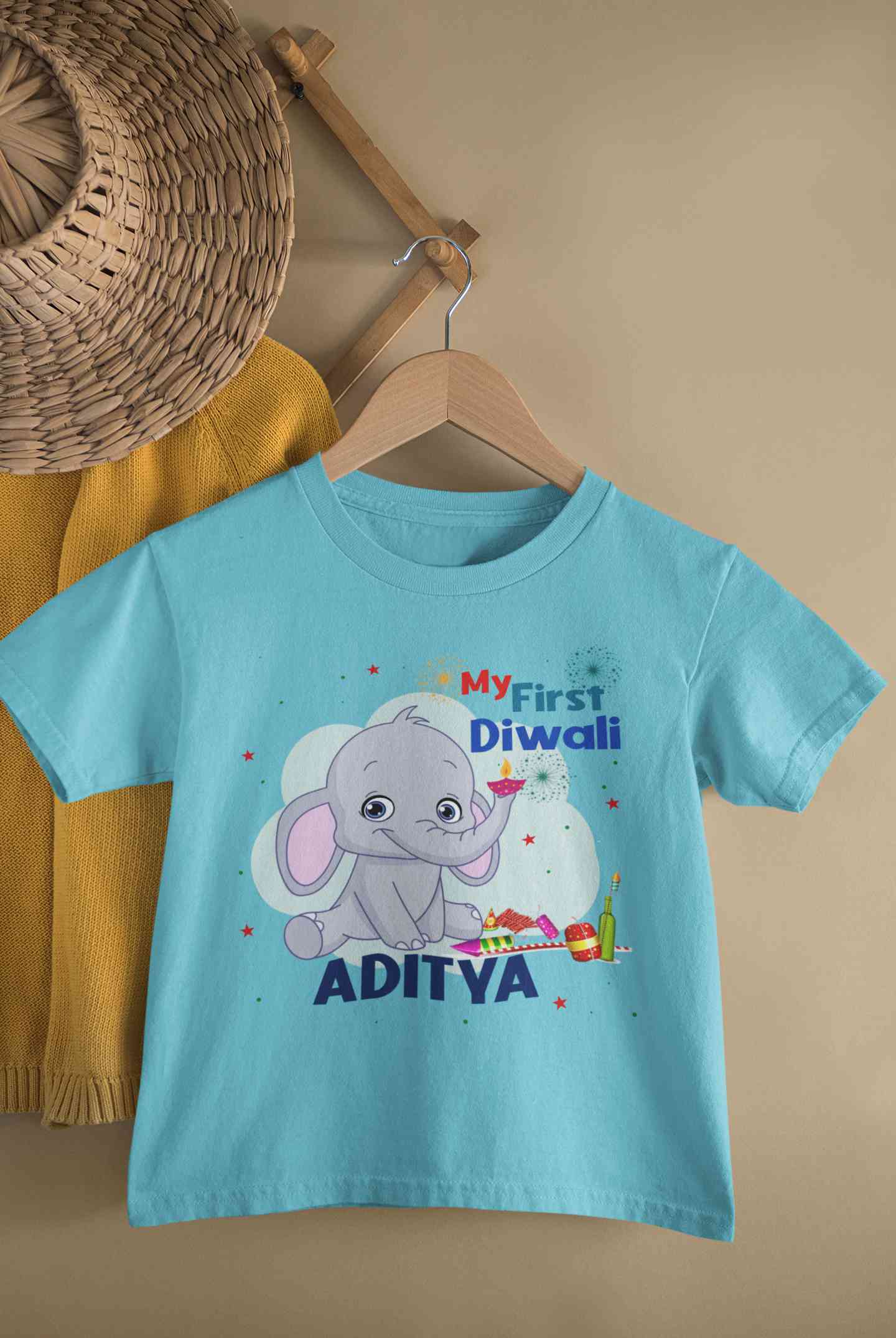 Custom Name My First Diwali Half Sleeves T-Shirt for Boy-FunkyTeesClub