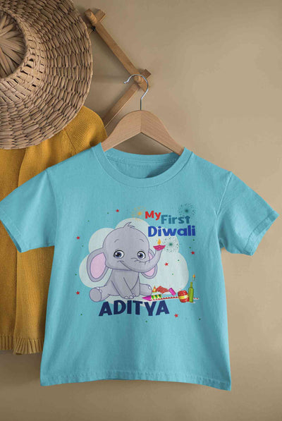 Custom Name My First Diwali Half Sleeves T-Shirt for Boy-FunkyTeesClub