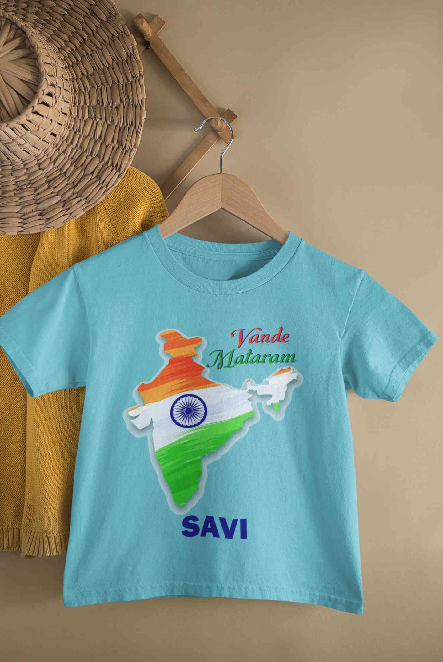 Custom Name Vande Mataram Independence Day Half Sleeves T-Shirt For Girls -FunkyTeesClub
