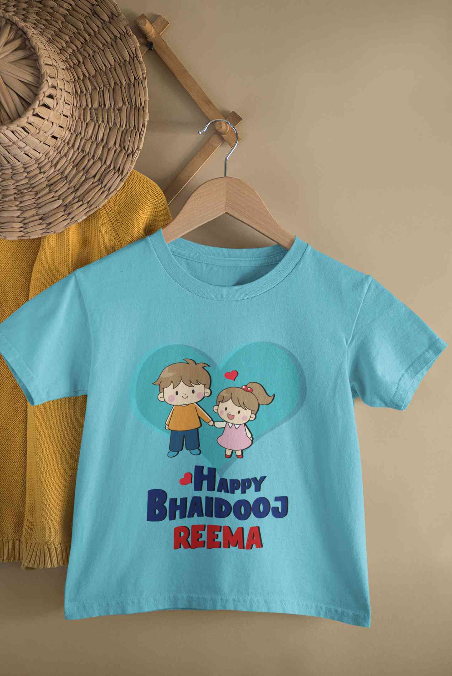 Custom Name Happy Bhai Dooj Half Sleeves T-Shirt For Girls -FunkyTeesClub