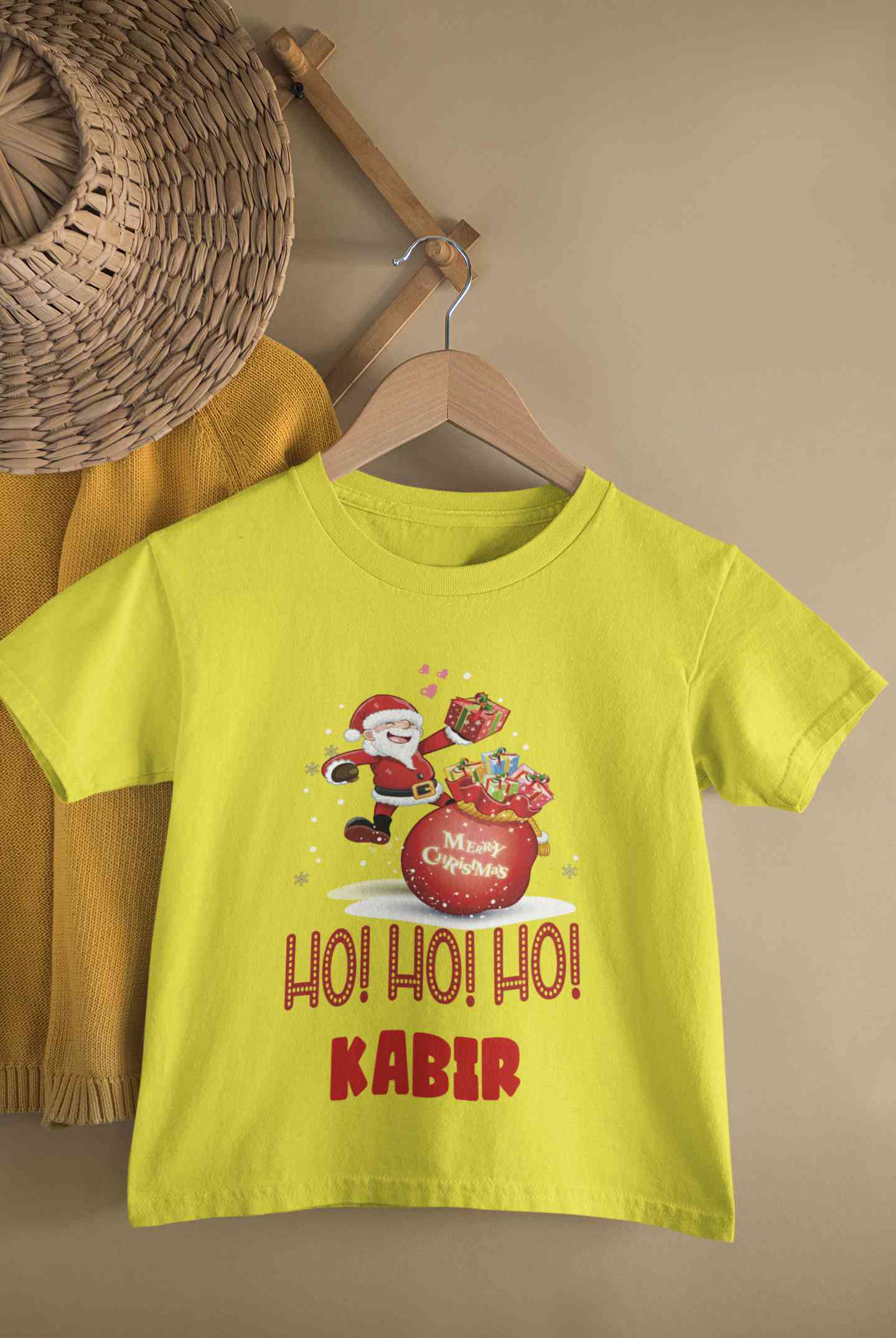 Customized Name Ho! Ho! Ho! Christmas Half Sleeves T-Shirt for Boy-FunkyTeesClub